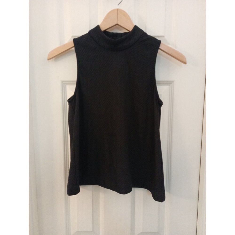Women's Mo: Vint Black Mock Neck Sleeveless Stretch Button Back Blouse Xsmall